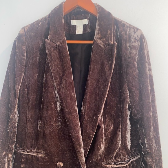 H & M CRUSHED-VELVET BLAZER, DARK TAUPE, sz 12 - Picture 7 of 14